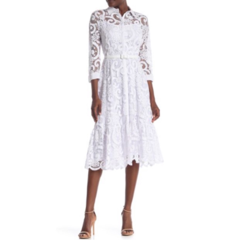 NWT! Nanette Lepore White Lace Belted Dress Size 8
